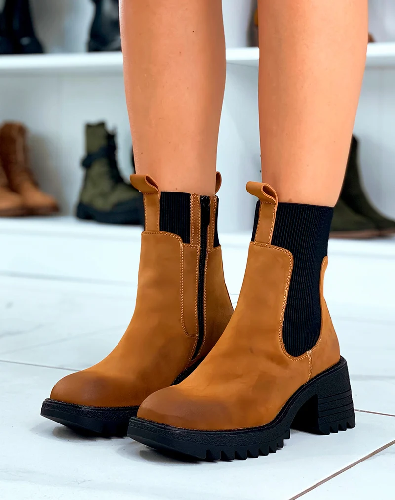 Bottines Chic Camel : Talon subtil & Élastique