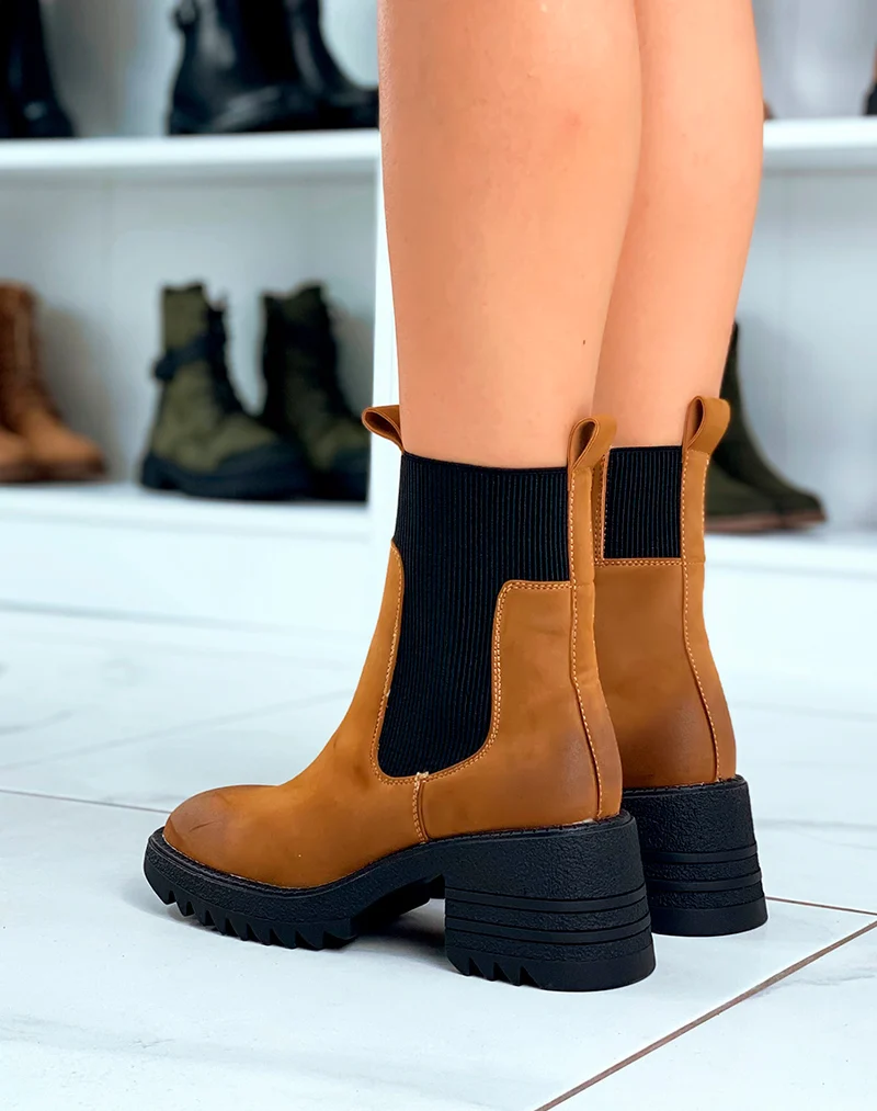 Bottines Chic Camel : Talon subtil & Élastique