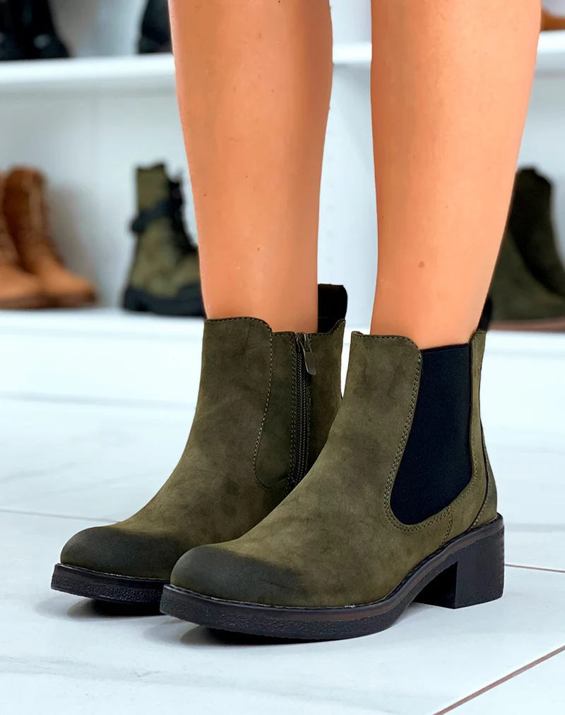 Intemporel & Tendance : Bottines Kaki en Suédine Style Chelsea