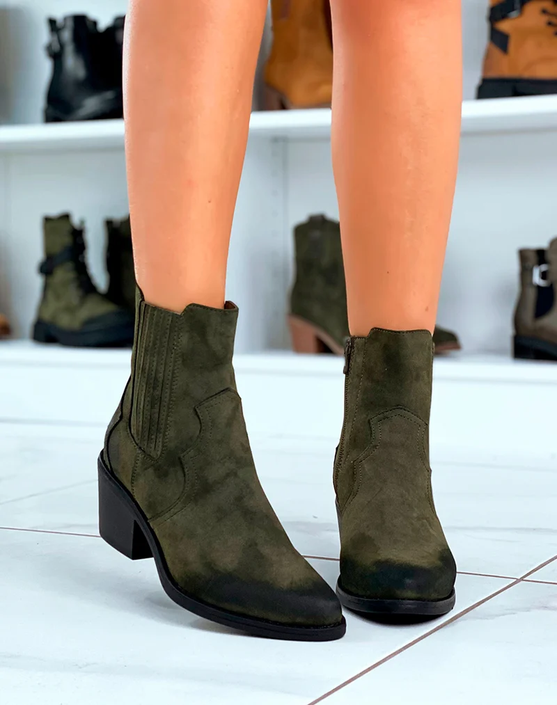 BOTTINES KAKI ? BOUT POINTU ? EFFET DAIM