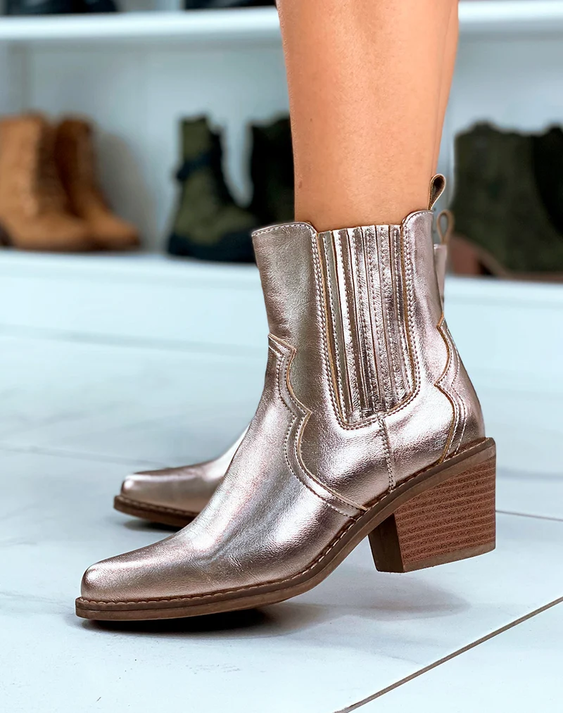 BOTTINES ? TALON CHAMPAGNE ? BOUT POINTU
