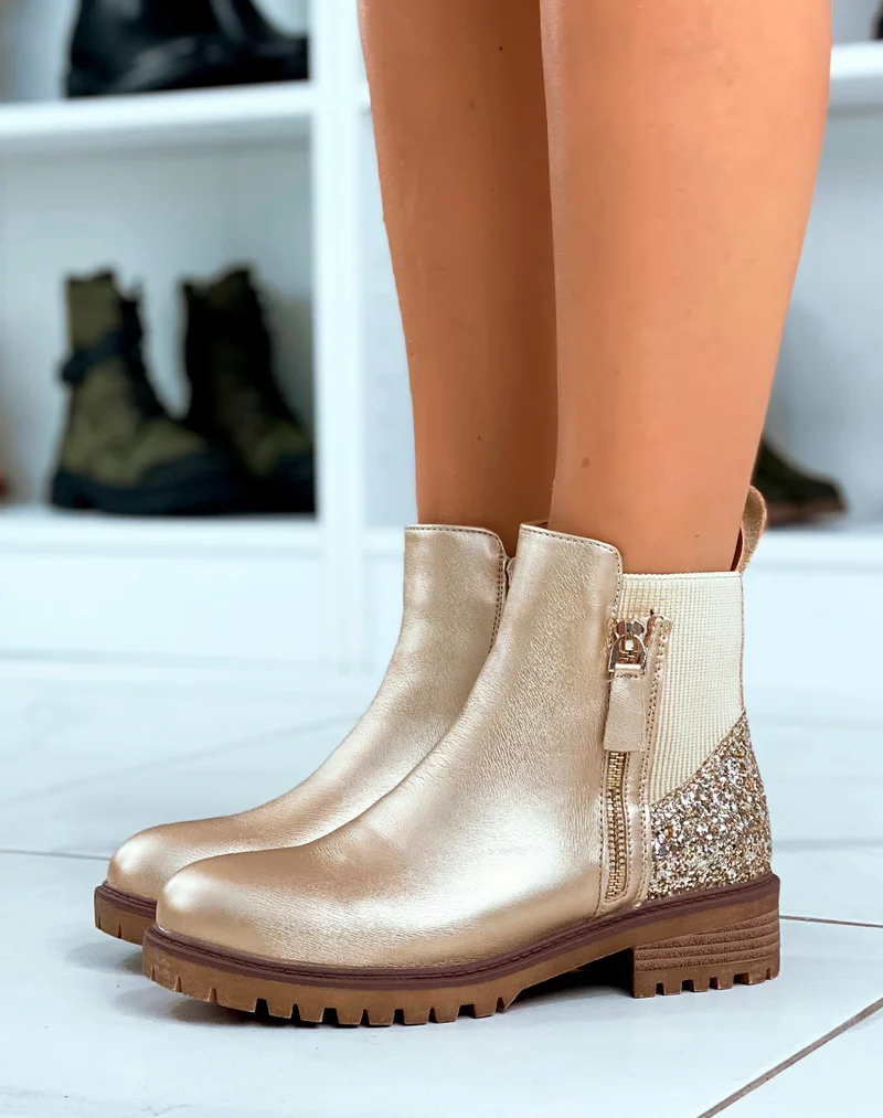Bottines femme dorée avec détail paillette