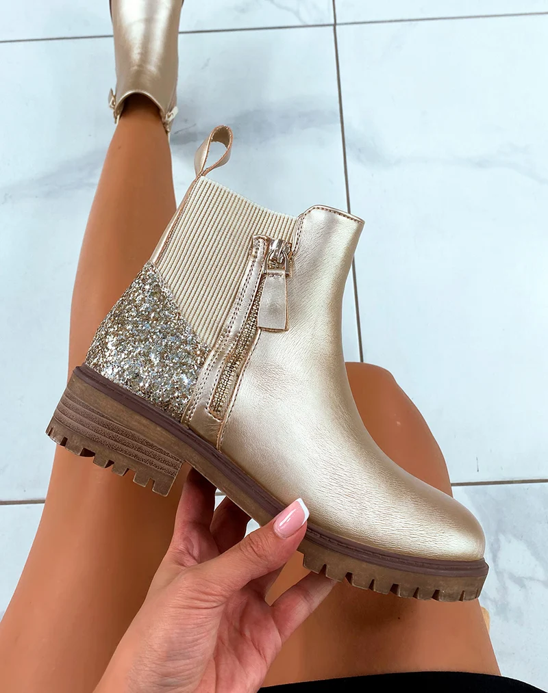 Bottines femme dorée avec détail paillette