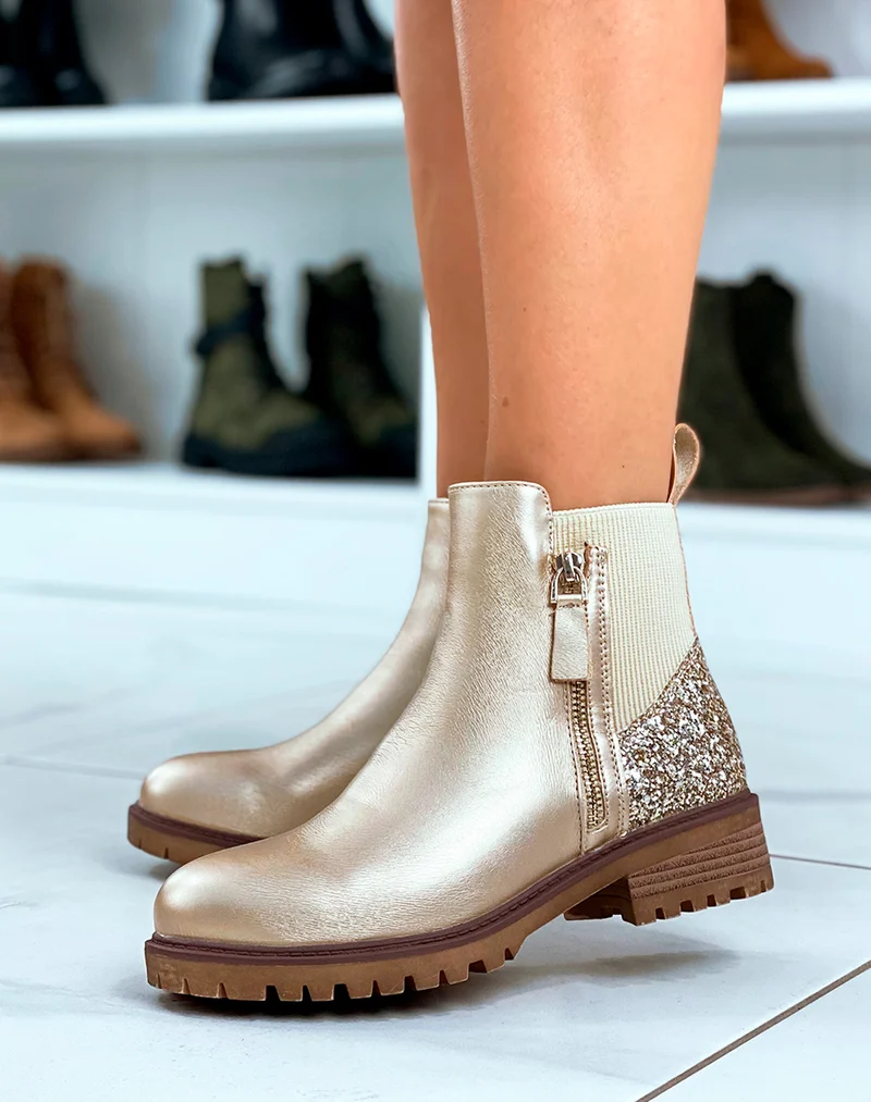Bottines femme dorée avec détail paillette