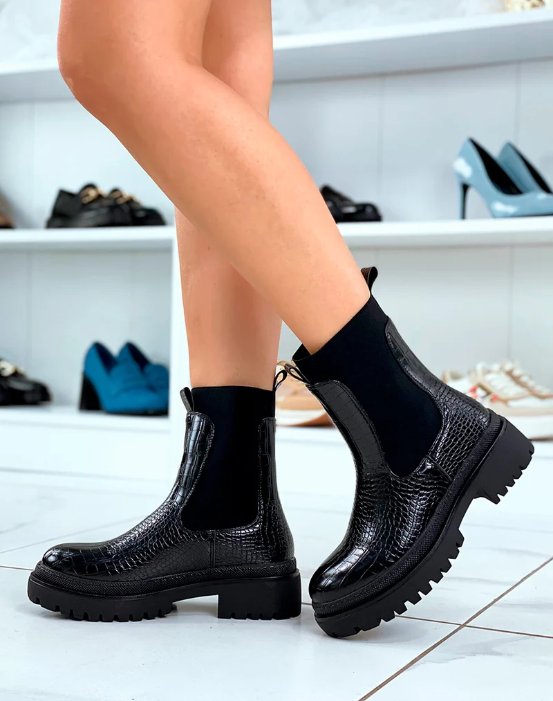Bottines femme Chelsea noir twist serpent