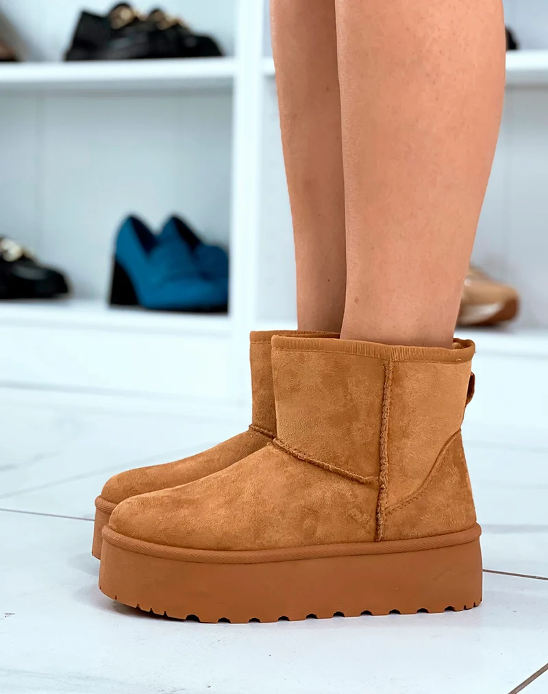 Bottines femme camel douillettes mi-hautes