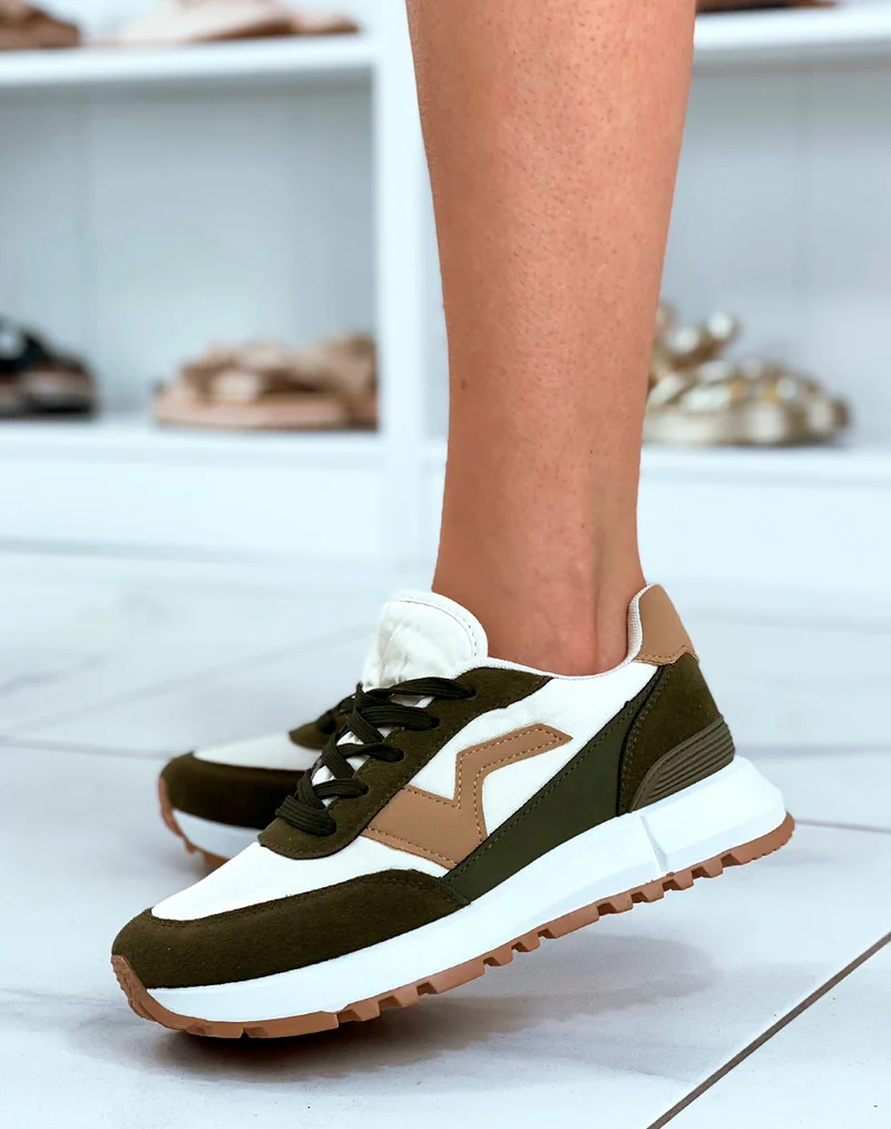 Baskets beiges et kaki avec empiècement taupe