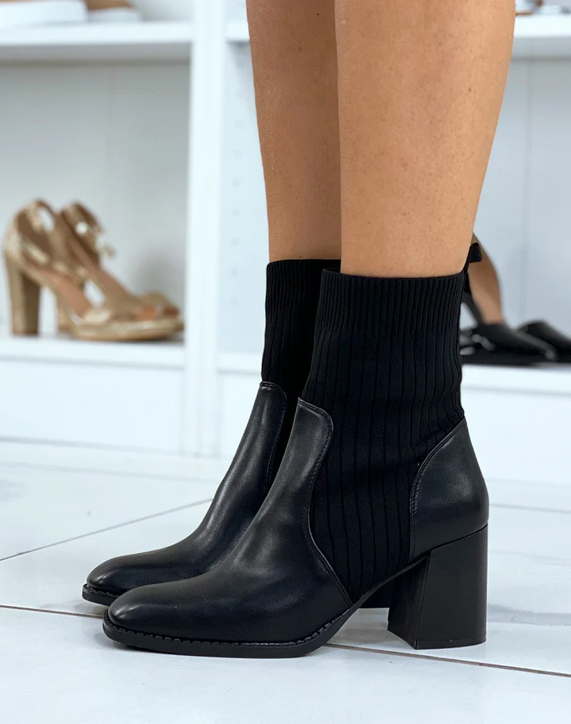 Bottines noires à talon et tige élastique