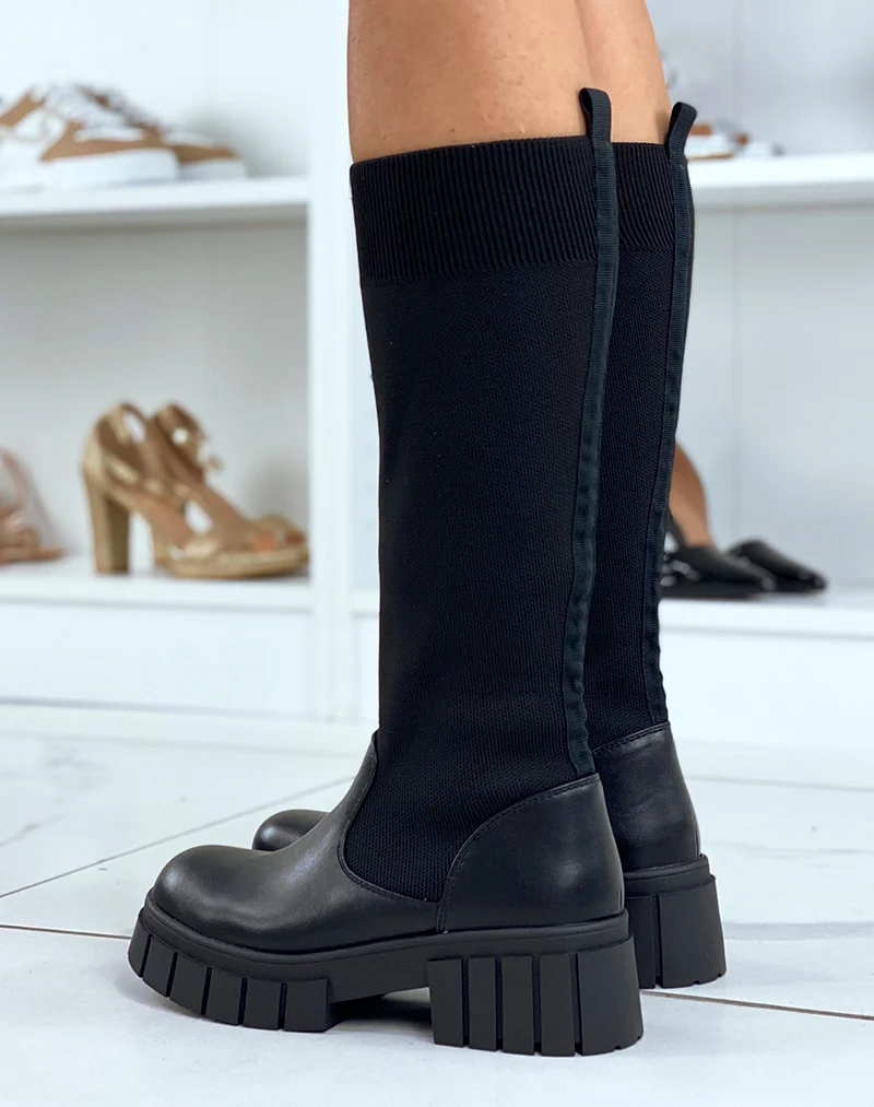 Bottes noires effet chaussette à semelle crantée