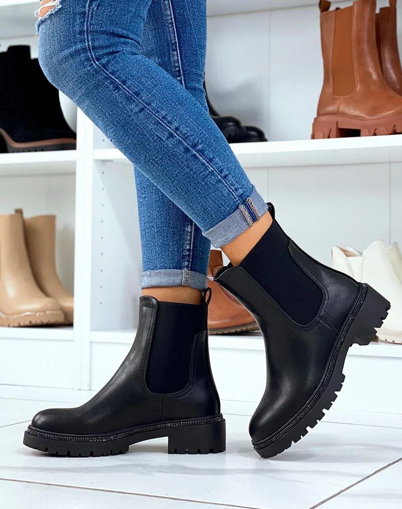 Bottines noires style chelsea boot avec élastique