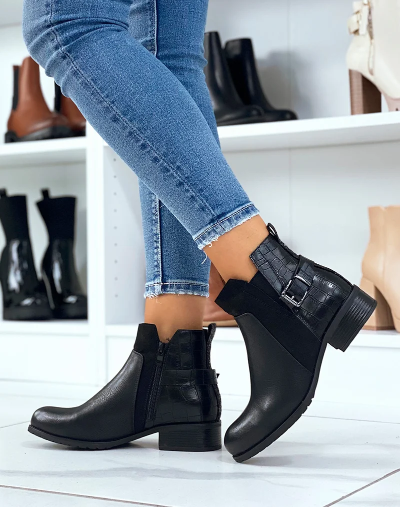 Bottines noires basses à triple matières