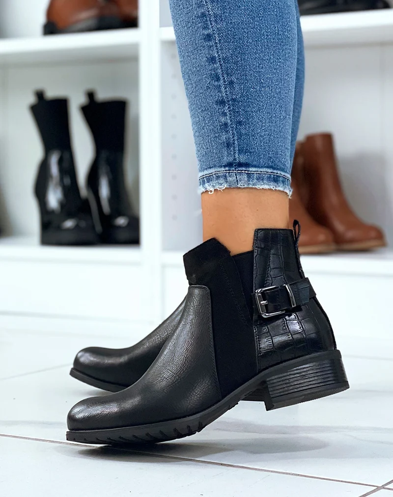 Bottines noires basses à triple matières