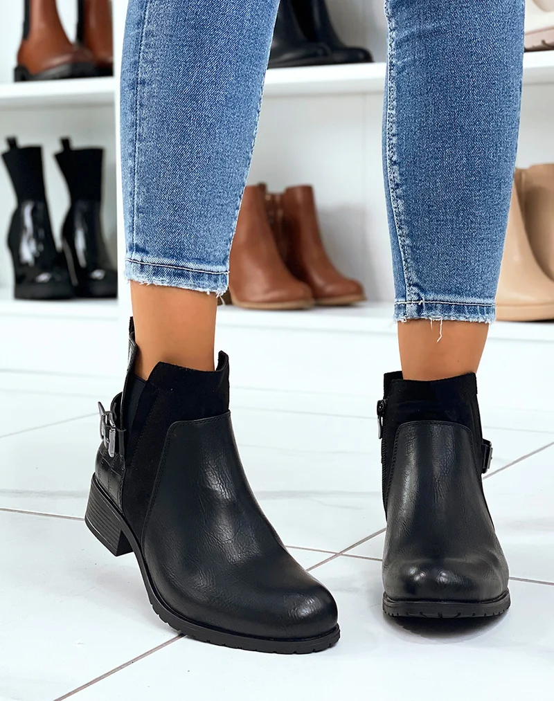 Bottines noires basses à triple matières