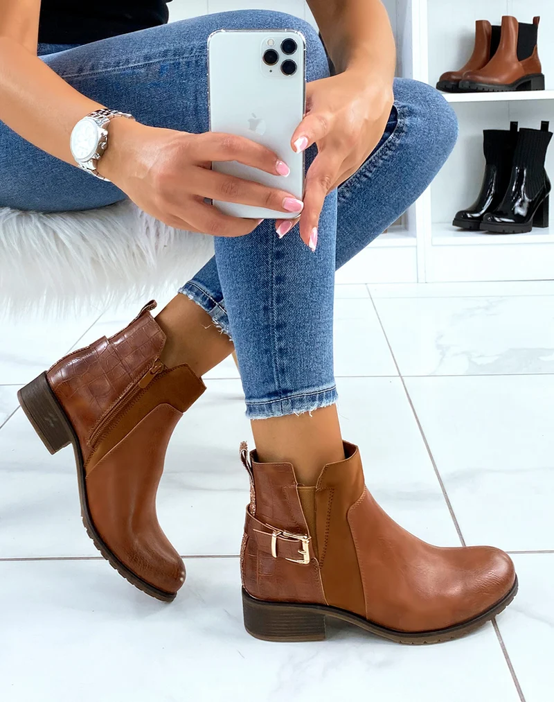 Bottines camel basses à triple matières