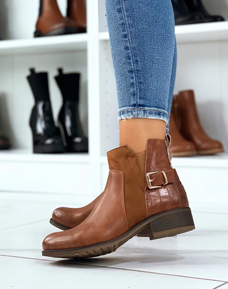Bottines camel basses à triple matières