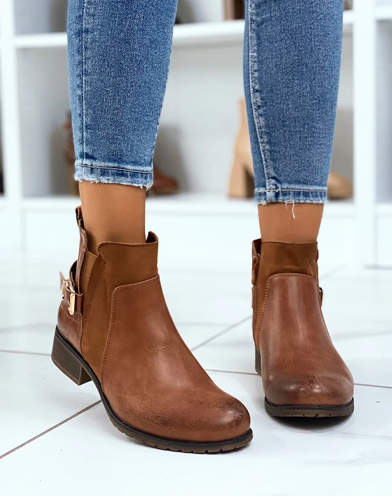 Bottines camel basses à triple matières