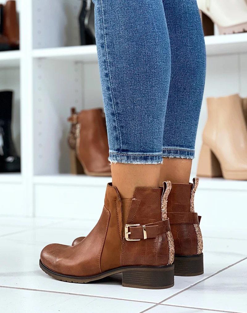 Bottines camel basses à triple matières