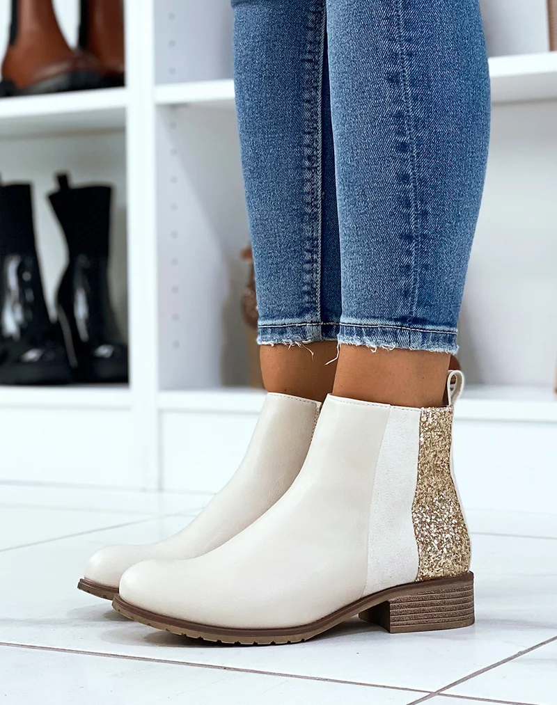 Bottines beiges triple matière à paillettes