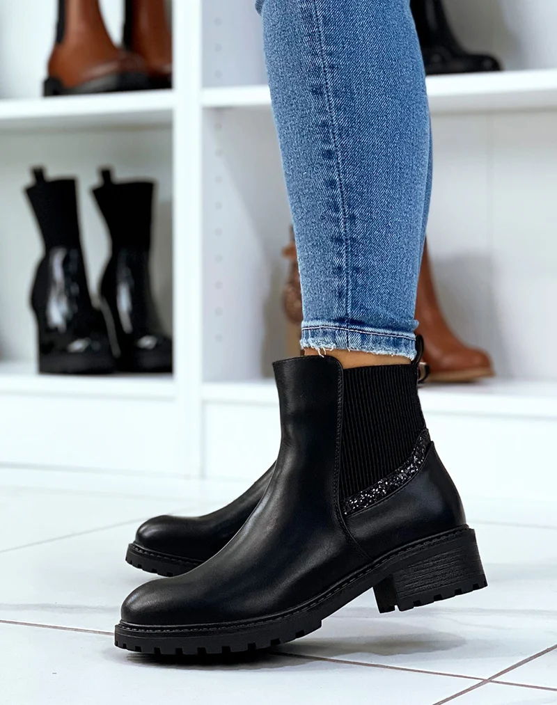 Bottines noires à élastique pailleté
