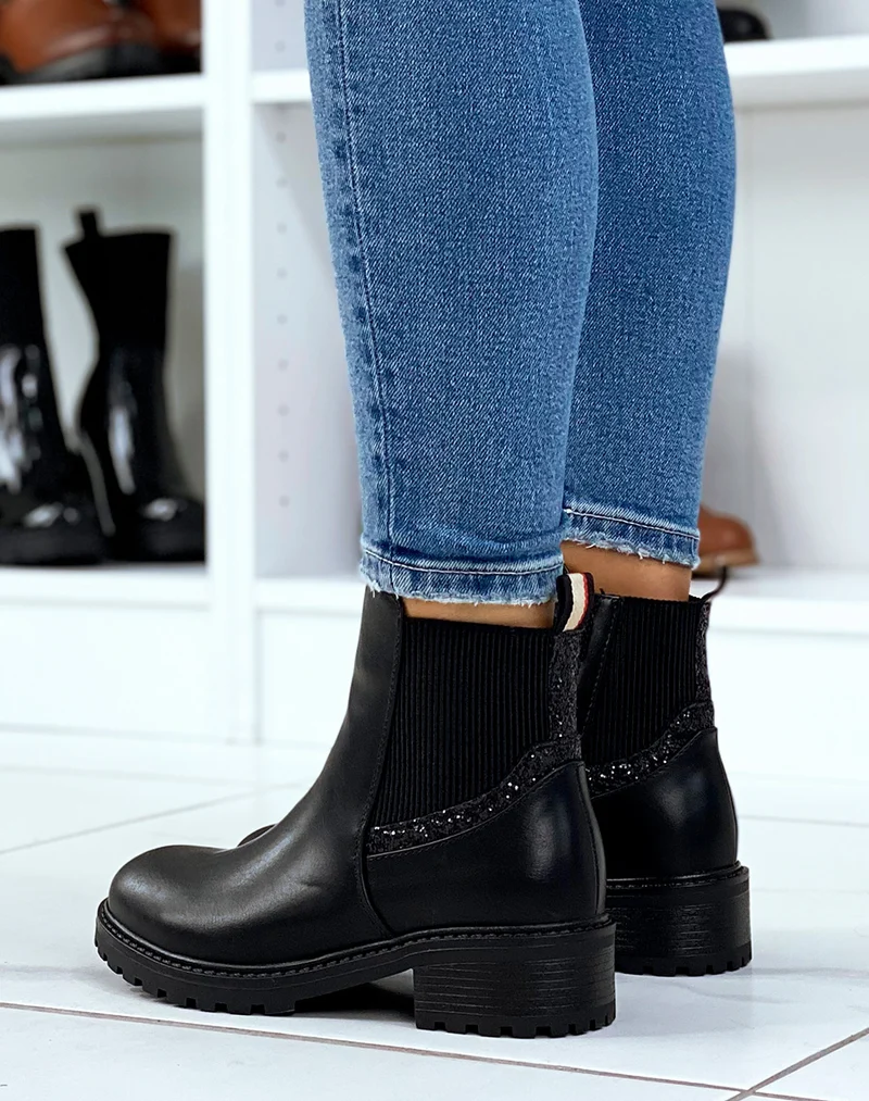 Bottines noires à élastique pailleté