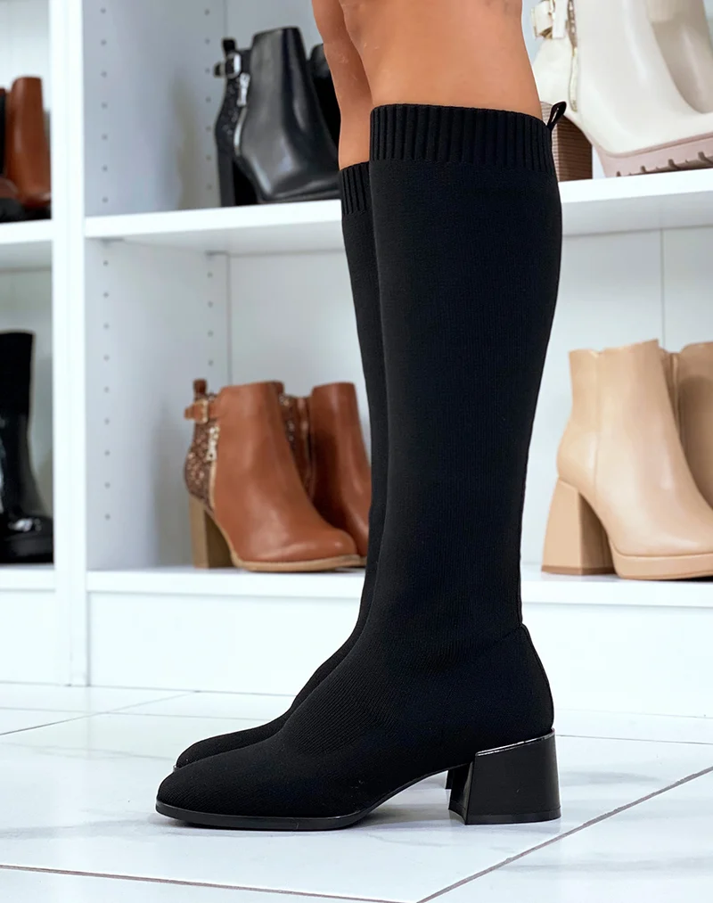 Bottes noires effet chaussette à talon à détail argenté