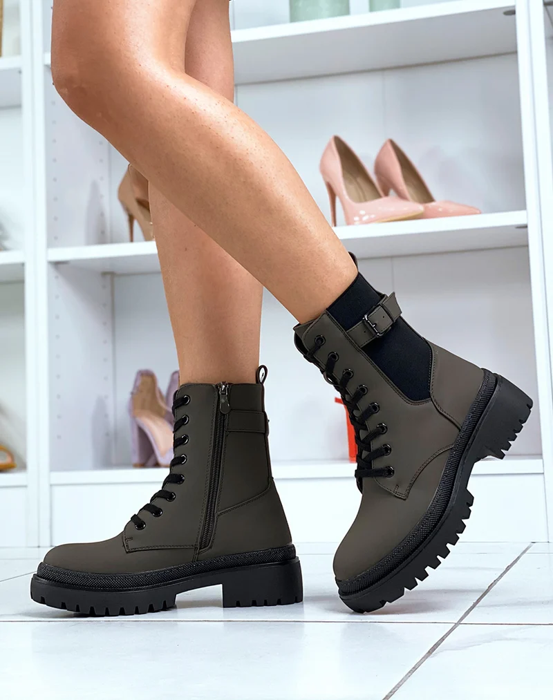 Bottines kakis gommées avec élastique