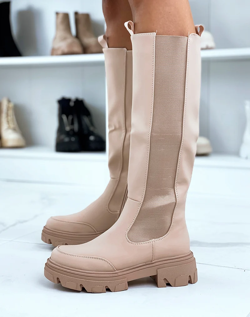 Bottes beiges style chelsea effet imperméable