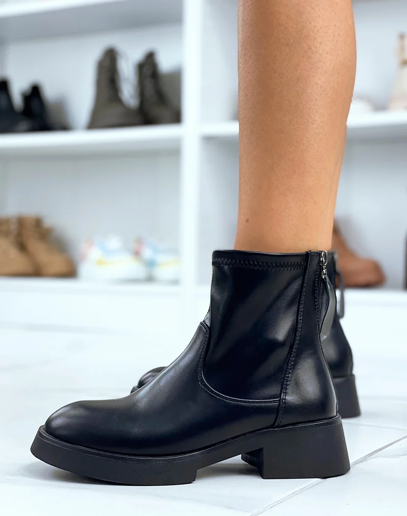 Bottines basses noires effet chaussette en similicuir