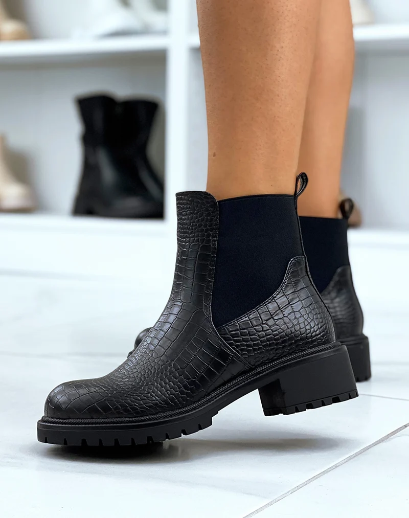 Chelsea boots effet croco noir