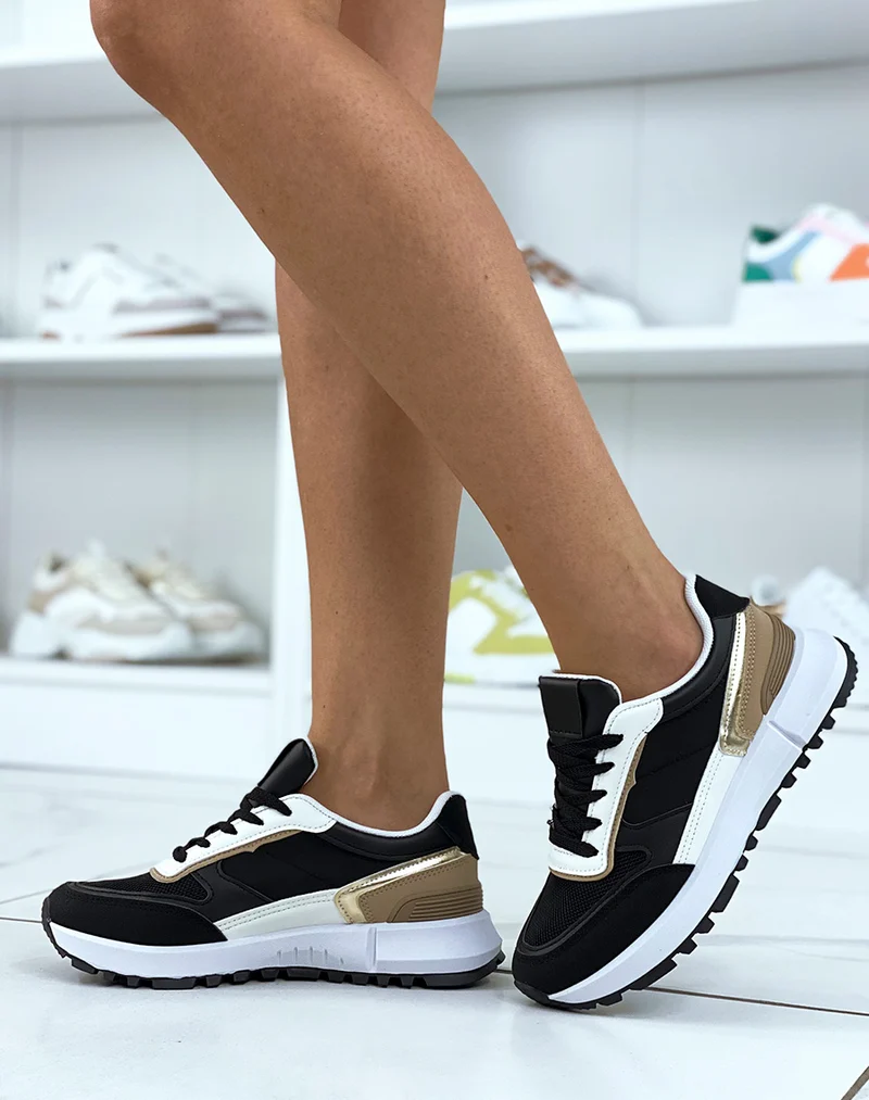 Baskets noires et blanches bi-matières