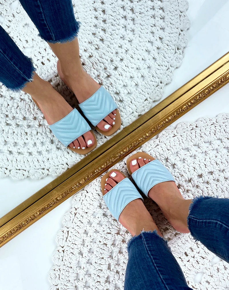Mule en simili cuir bleu