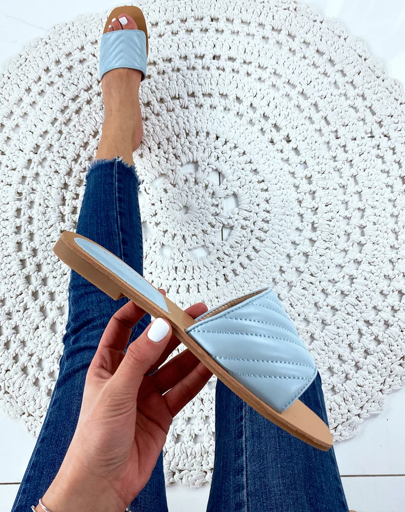 Mule en simili cuir bleu