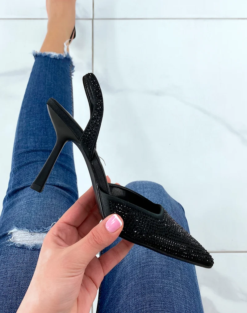 Escarpins ouverts noirs à strass