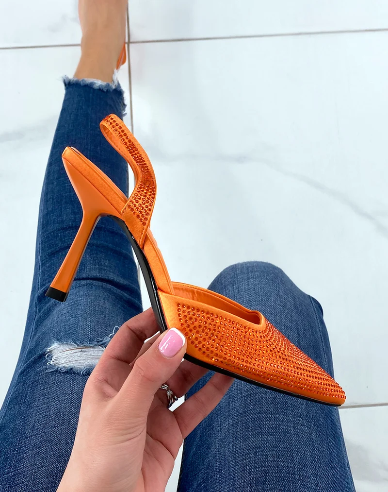 Escarpins ouverts oranges à strass