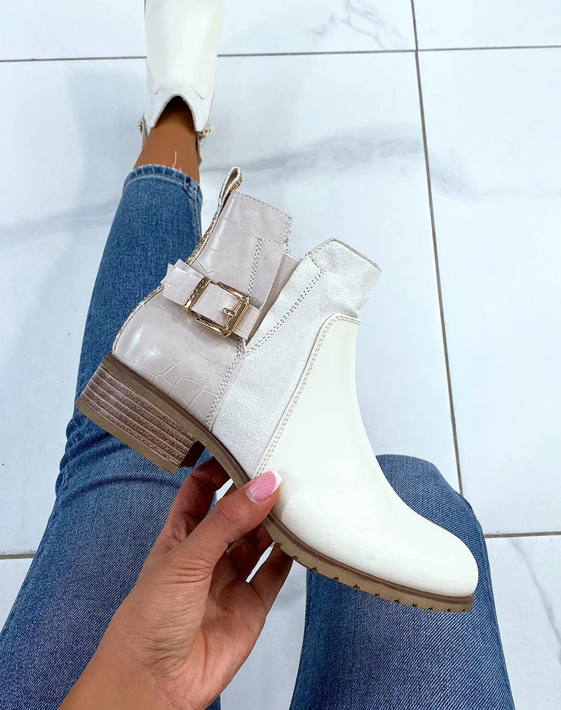 Bottines beiges basses à triple matières