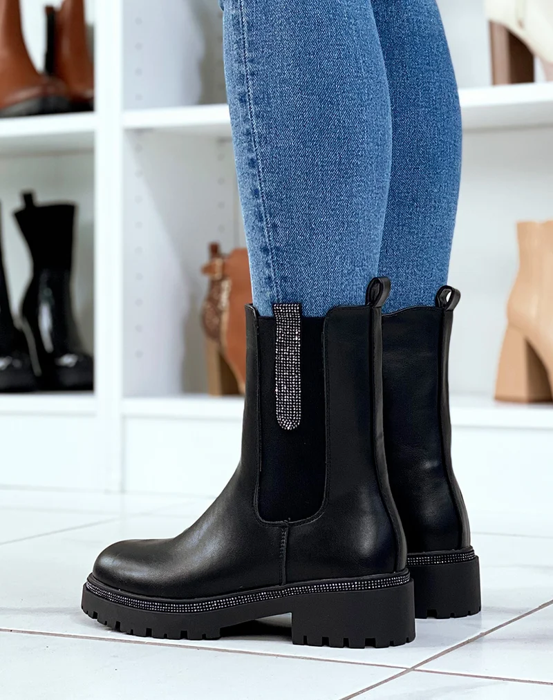 Chelsea boots noires à détails à strass