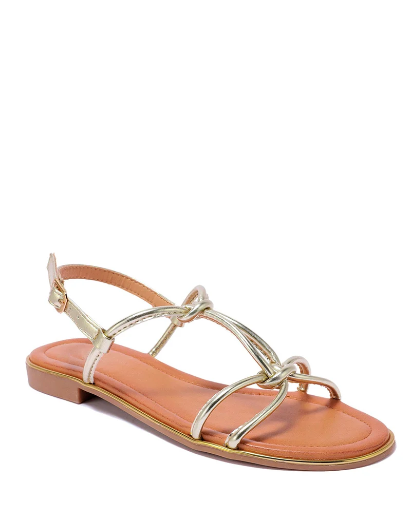 Nu-pieds à lanières nouées dorées