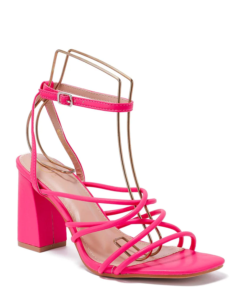 Sandales fushia à lanières entrecroisées et talon épais