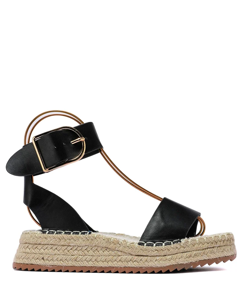 Sandales noires à brides épaisses et semelle en toile de jute