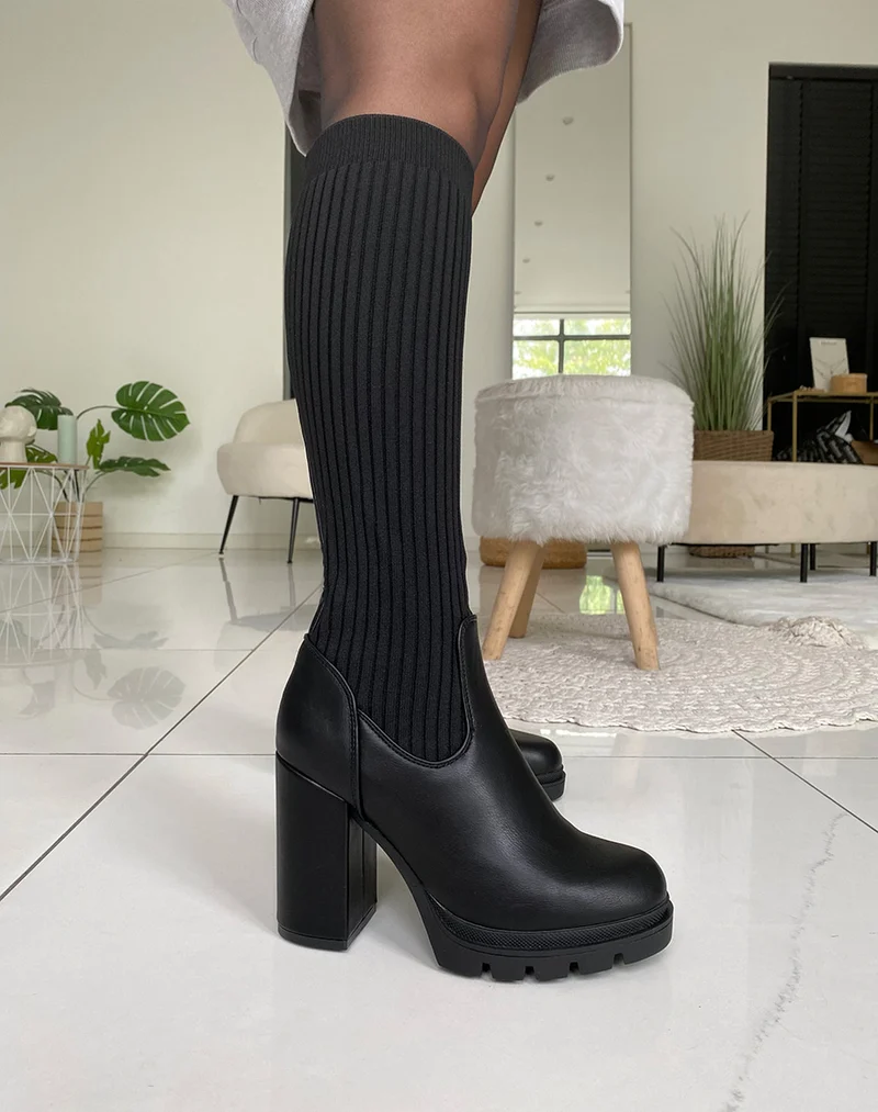 Bottes montantes noires effet chaussettes
