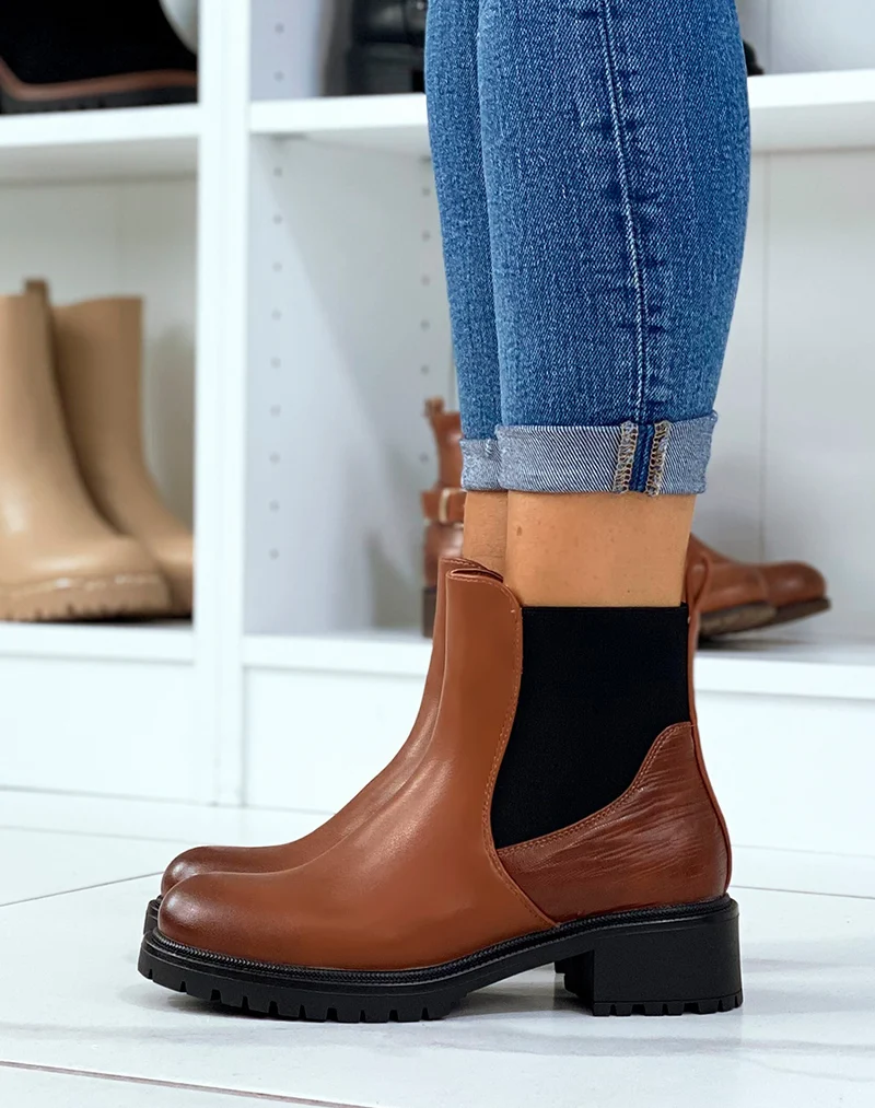 Bottines basses camel à élastique