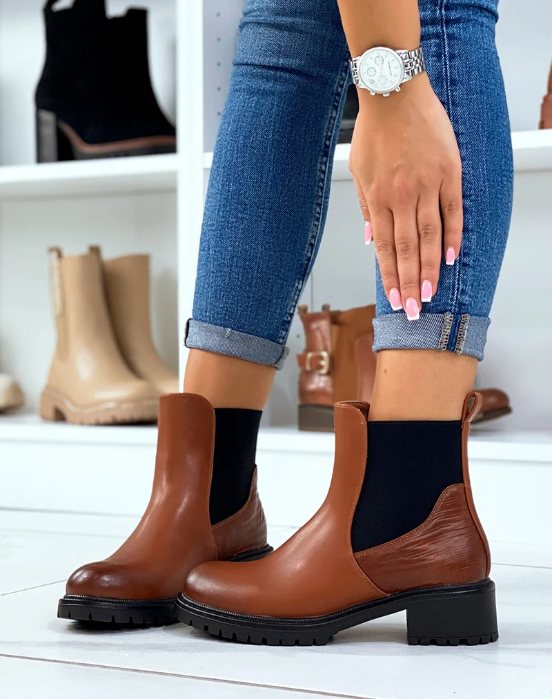 Bottines basses camel à élastique