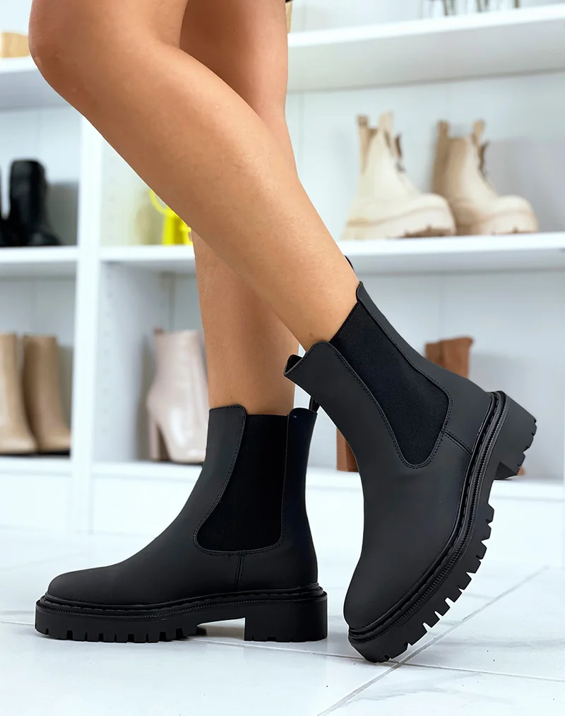 Bottines noires style chelsea à bout carré