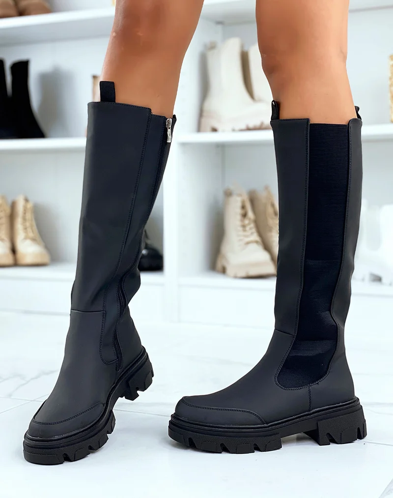 Bottes noires style chelsea effet imperméable