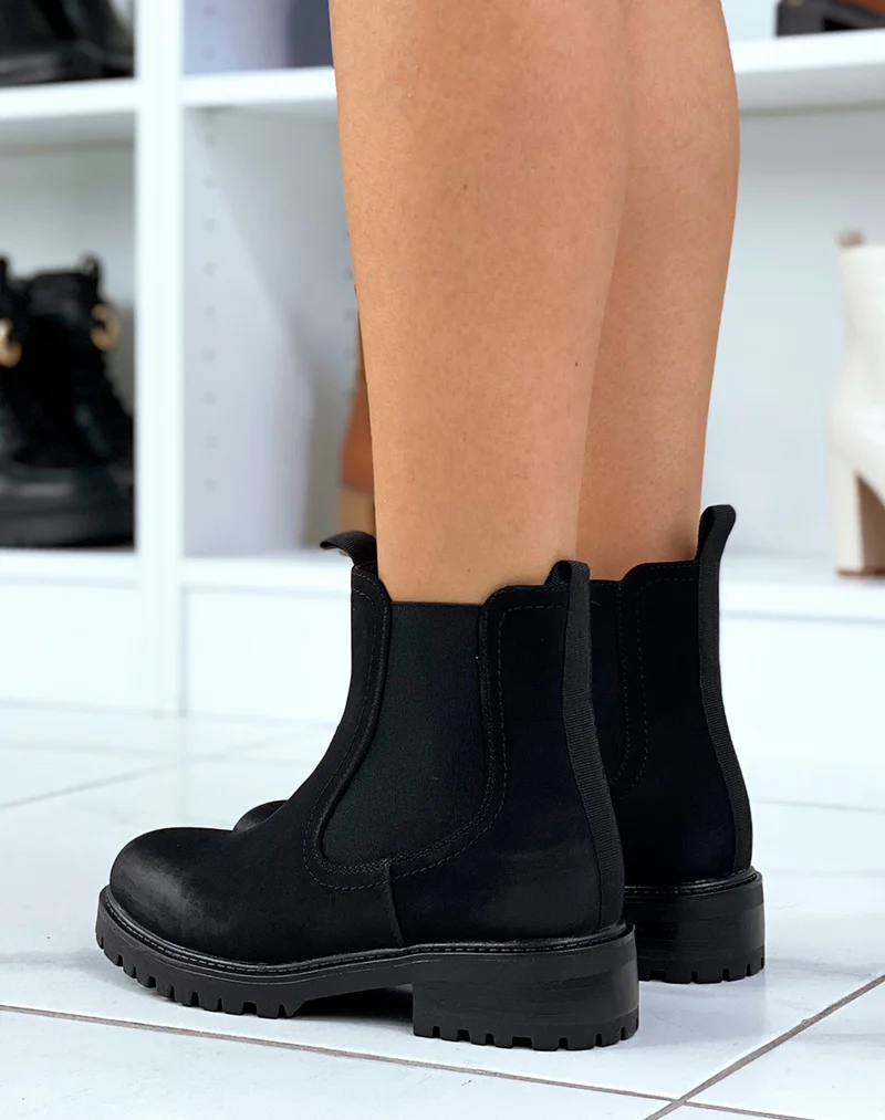 Bottines noires style chelsea de matière texturée