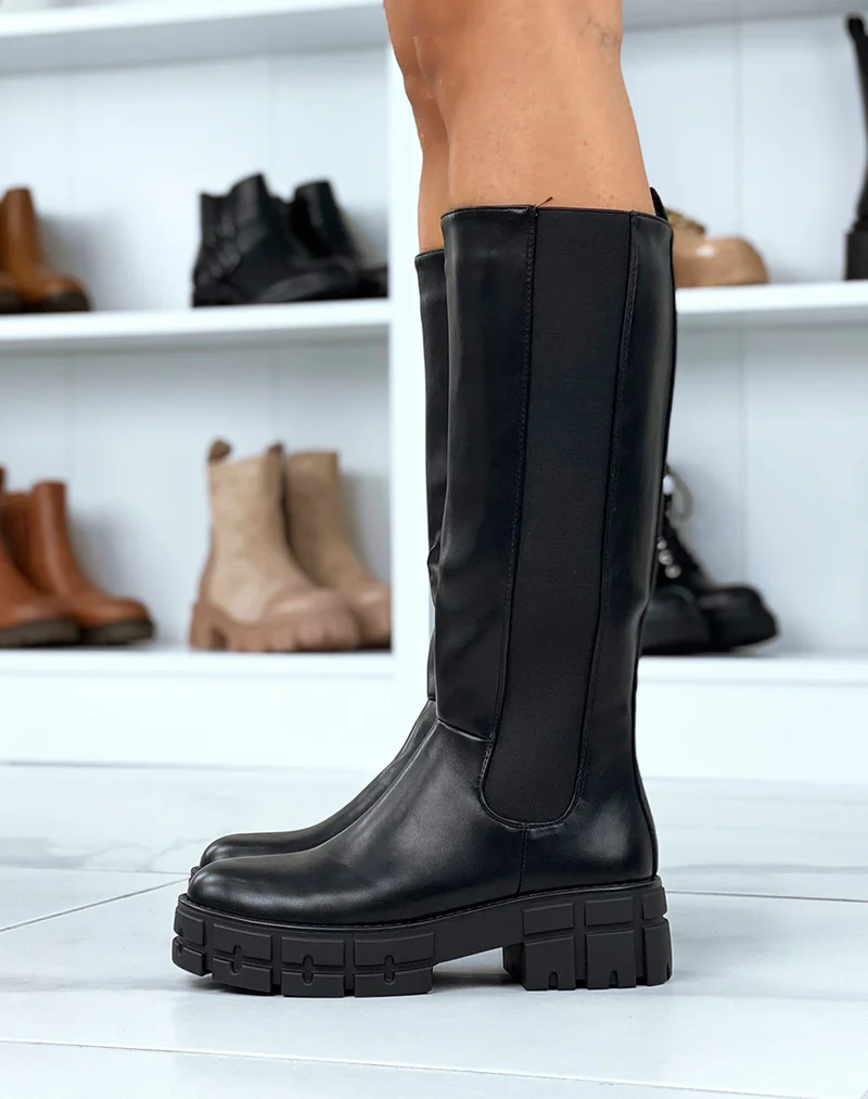 Bottes hautes noires à plateforme épaisse