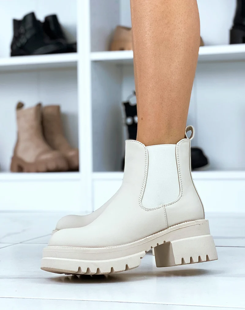 Chelsea boots basses beige gommé