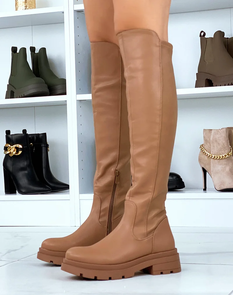 Bottes hautes taupe style cavalière