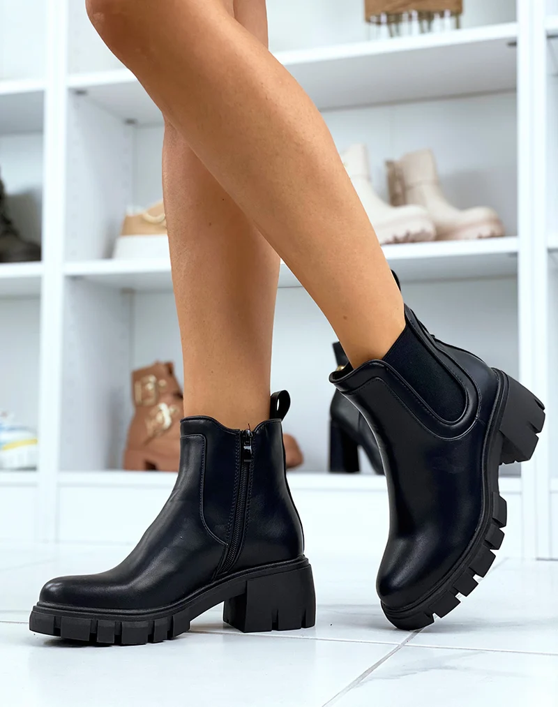 Bottines noires inspiration chelsea à petit talon