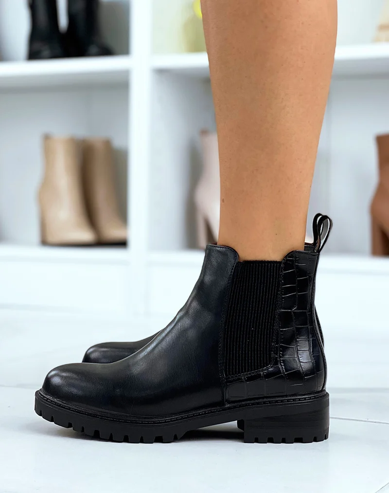 Bottines noires style chelsea bi-matière